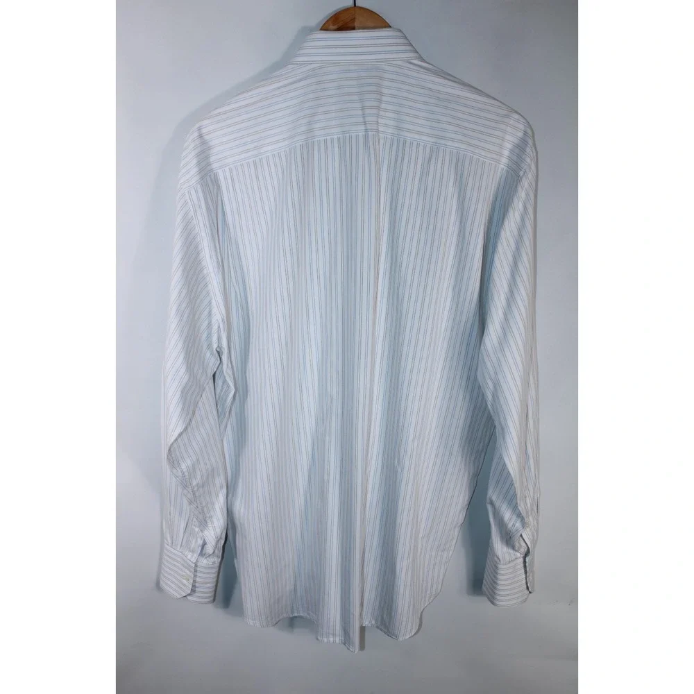 Canali Men's Size 42/16.5 White Striped Long Sleeve Dress Shirt